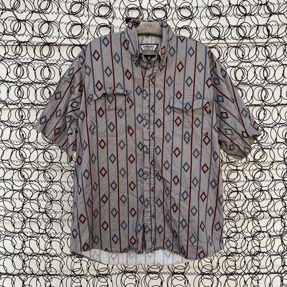 Vintage Other - Vintage 90s Cowboy's Turtle gray red stripe diamond short sleeve shirt